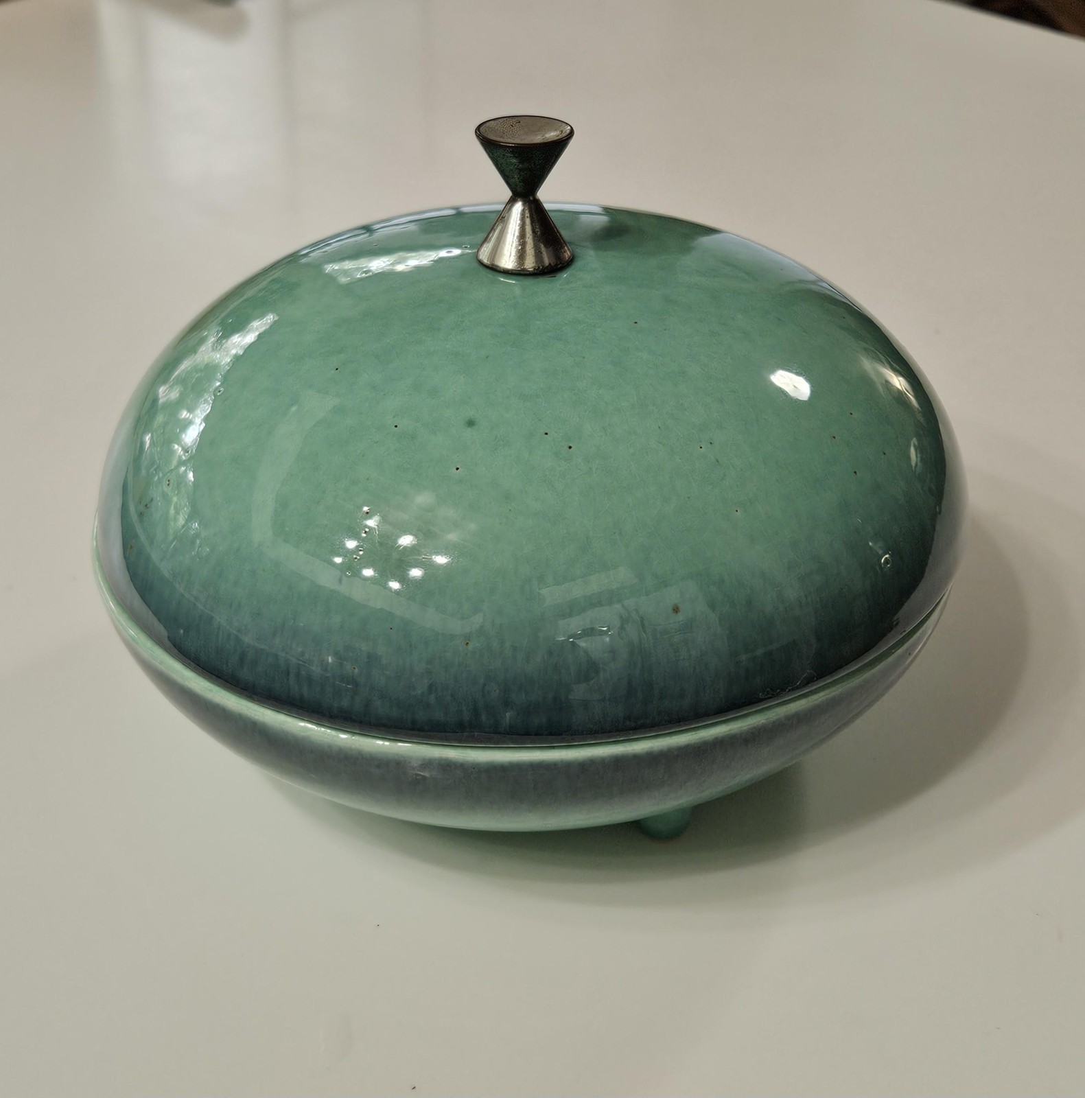 Royal Haeger Turquoise Lidded Atomic Candy Box Bowl R1670 MCM