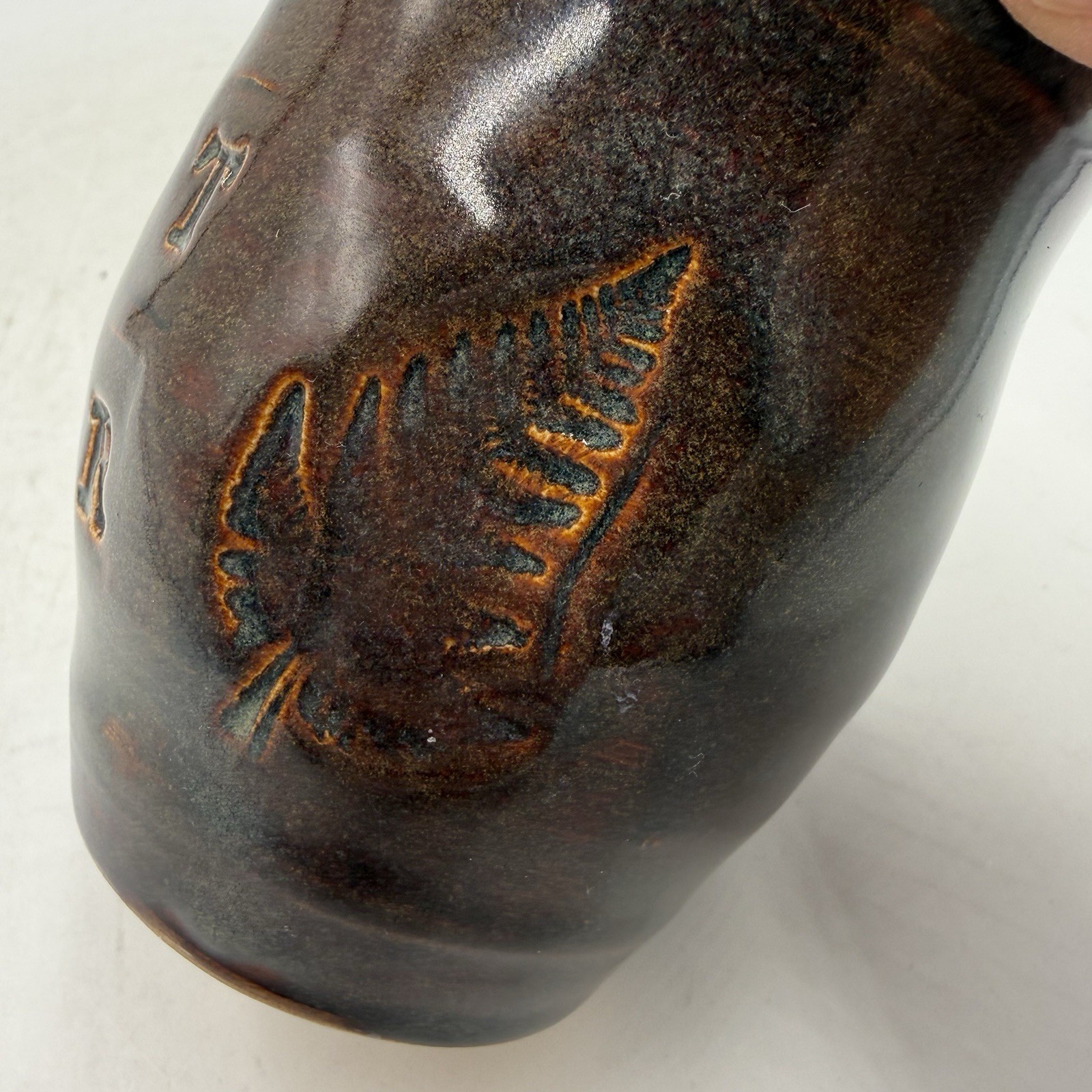 Studio Art Pottery Plant Lover Small 3” Tall Pot Planter Leaf Impressions Signed