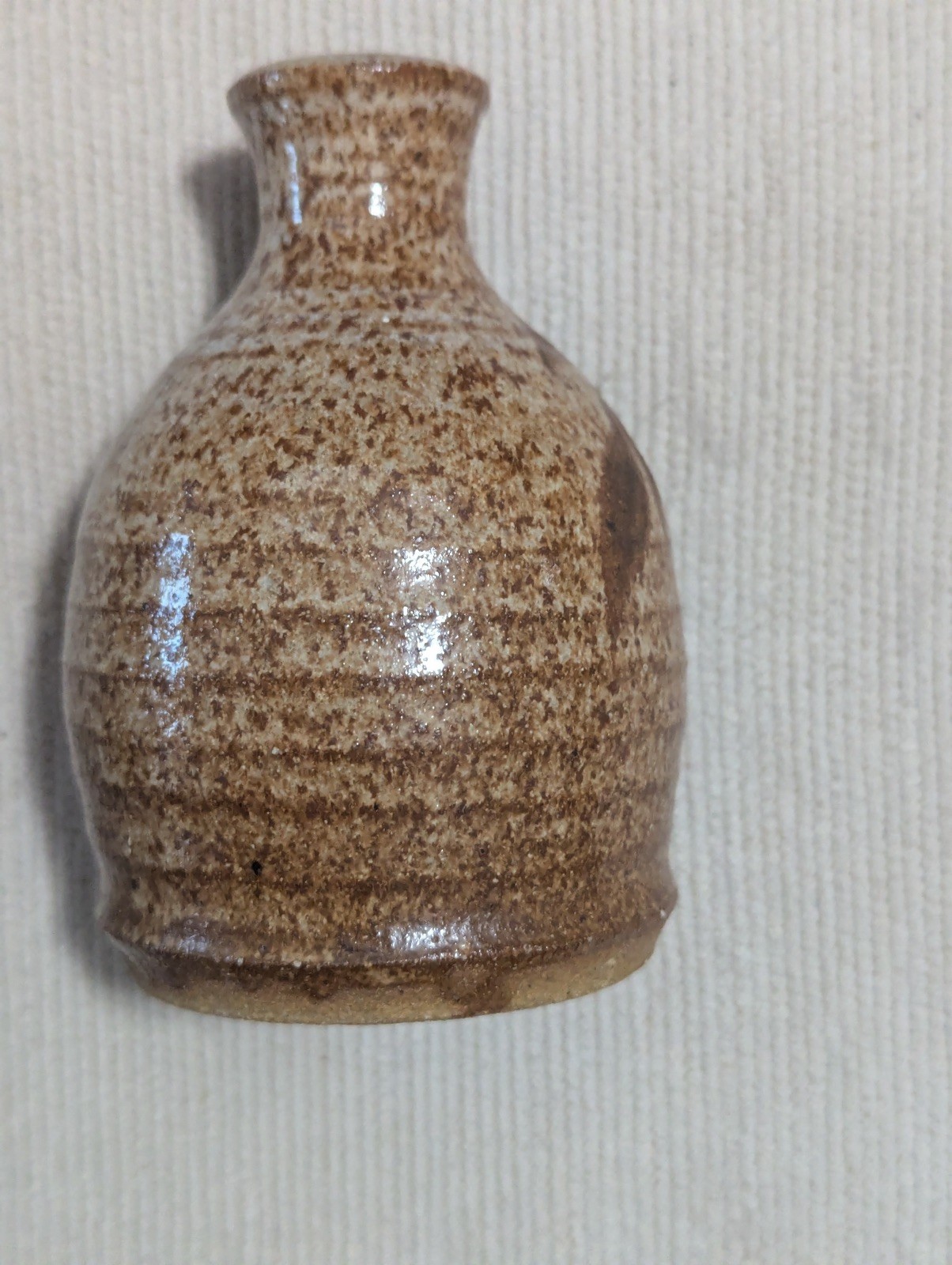 Pottery Vase 5” Tan Brown Ribbed Stoneware Art Ceramic