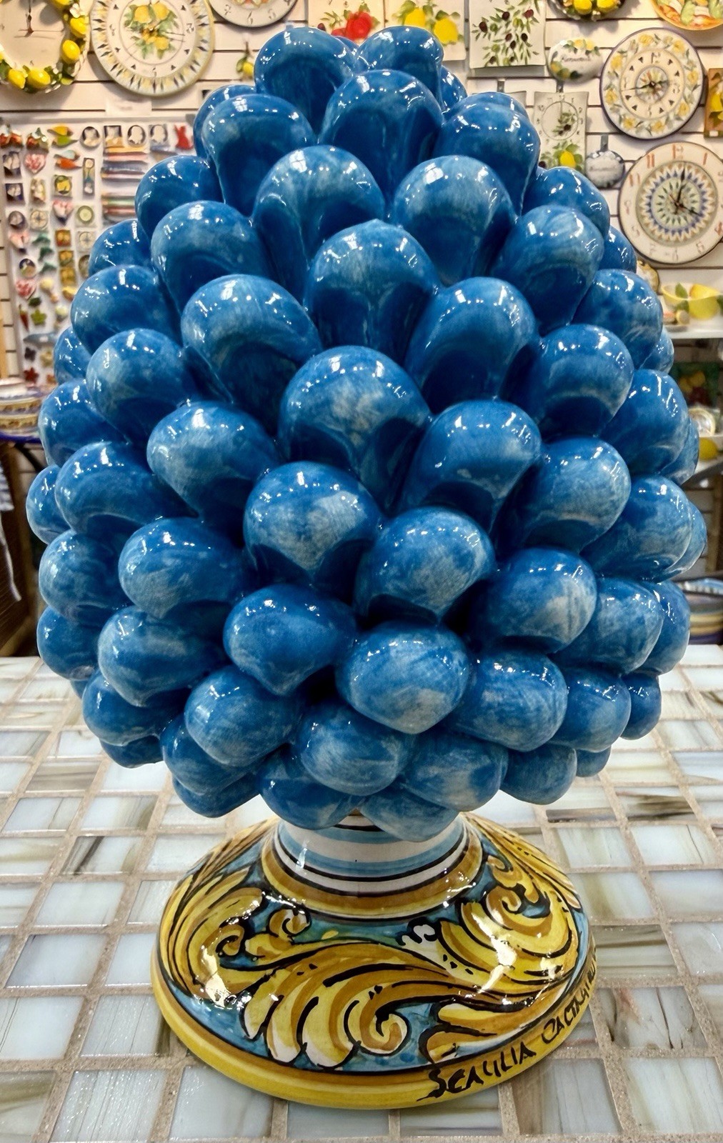 Caltagirone Sicily – 8,1/2’’ Pine Cone Made And Painted by Hand in Italy