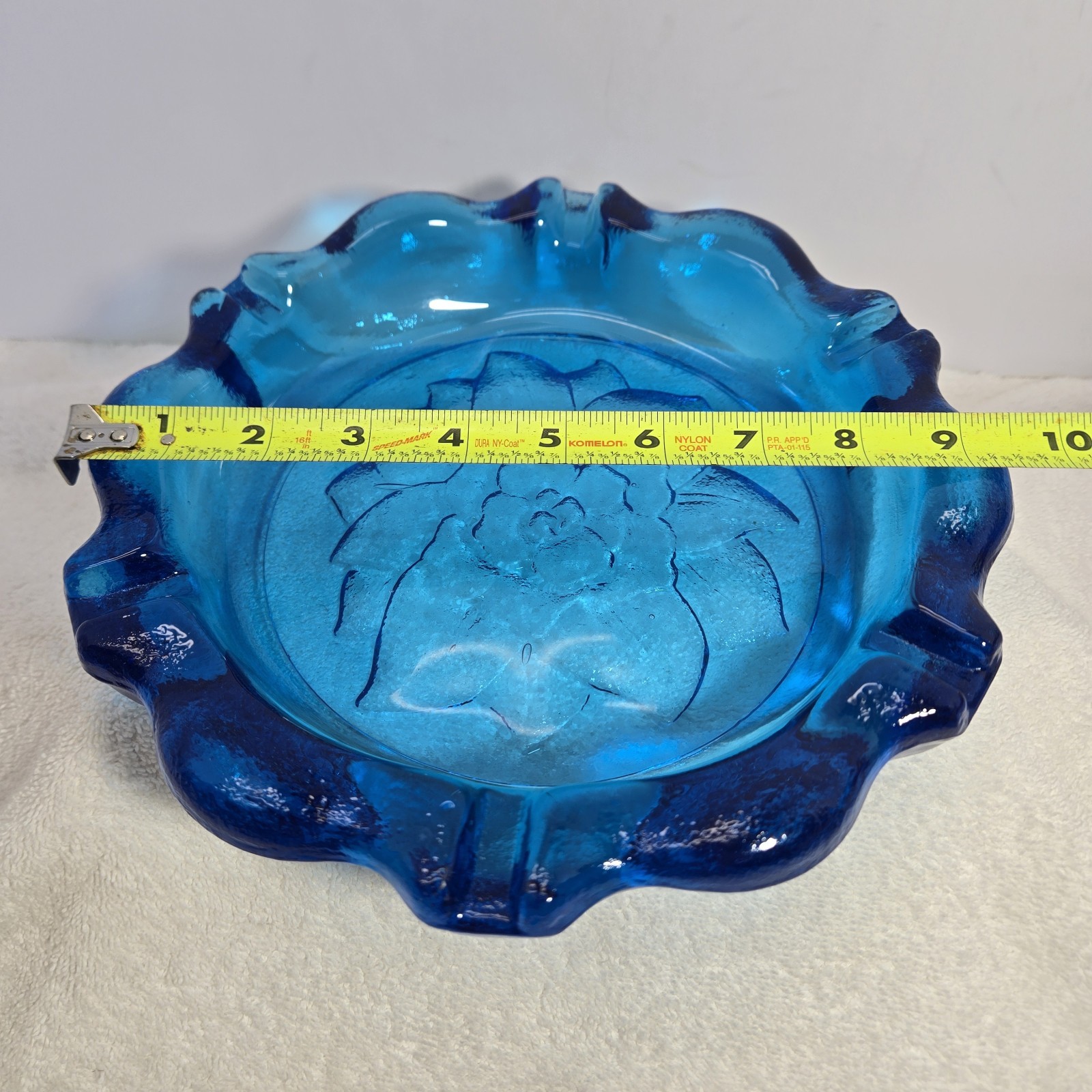Vtg Tiara Indiana Glass 1977 Horizon Blue Lotus Ashtray Large 9 1/2″ Trinket