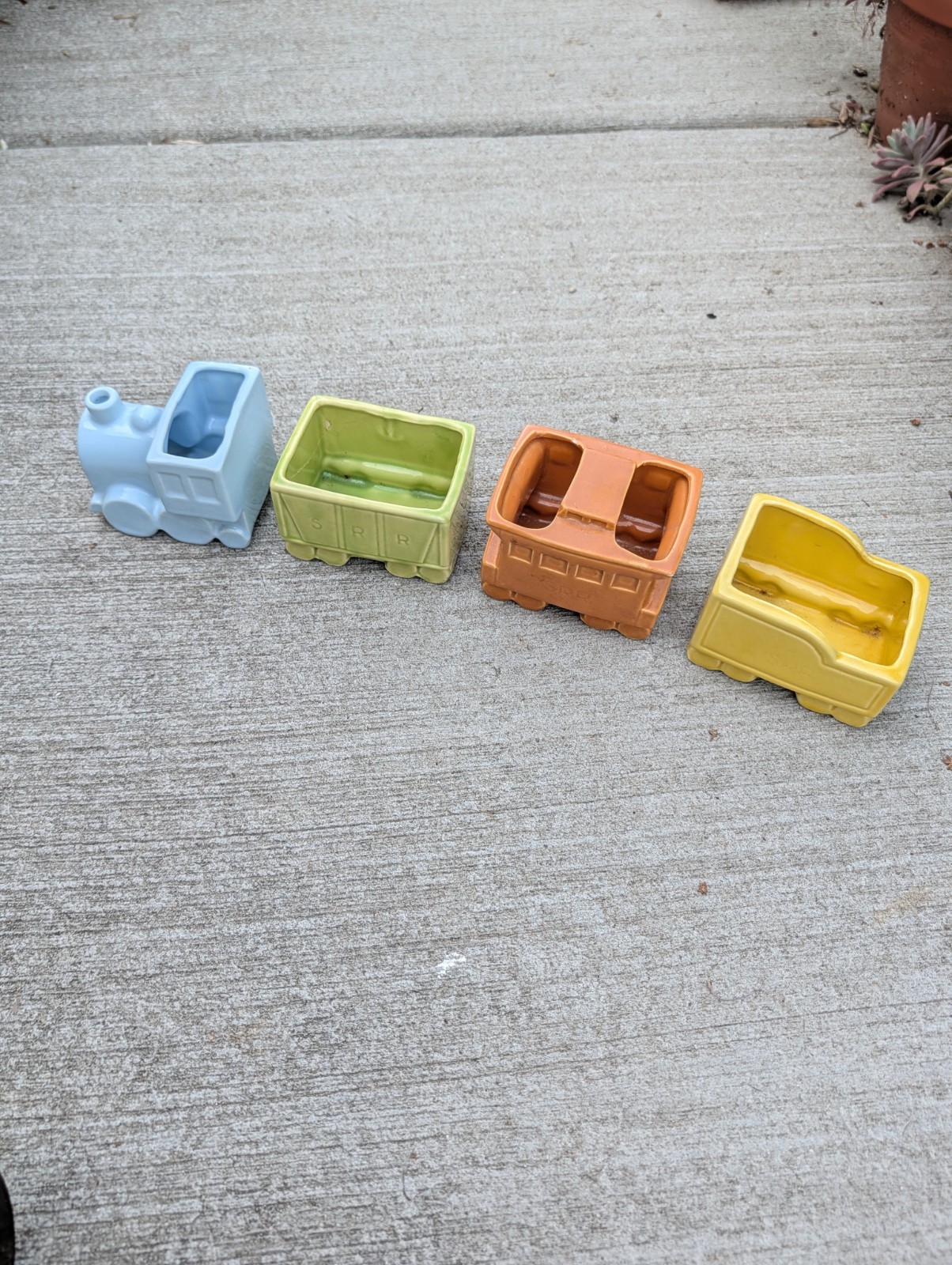 Four Piece Shawnee Pottery Train Railroad Planter 1940s Decor Vintage Pastel