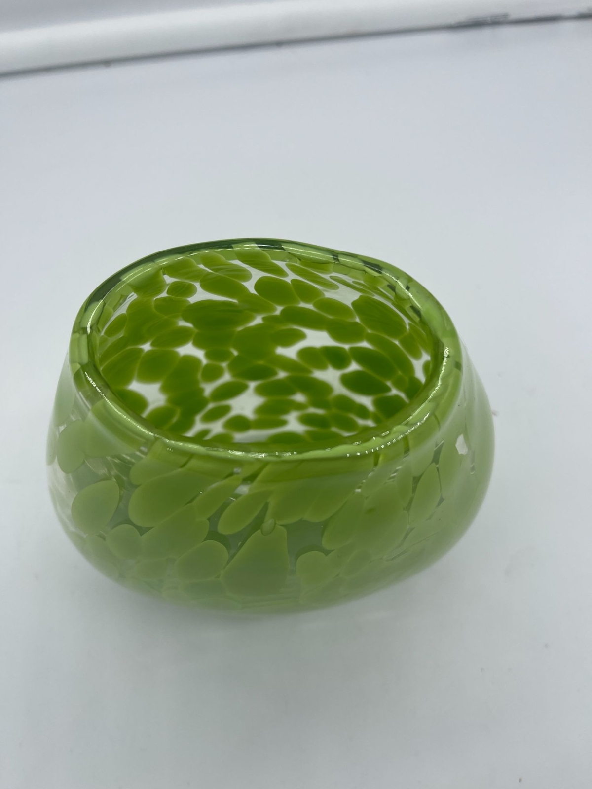 Studio Art Glass Hand Blown Vase Lime Green Spotted 6 Inch