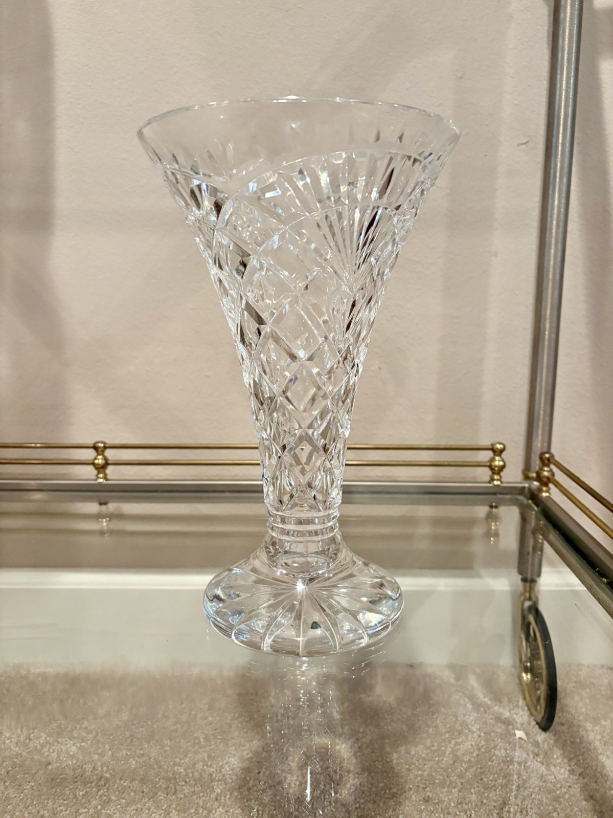 Waterford Crystal 10” Lismore Trumpet Vase. Mint!!!