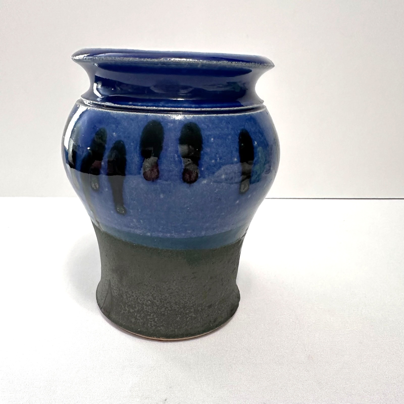Handthrown Clay Pottery Vase by Signed Kevin Chance 8/97 Glazed Blue/Black/Gray