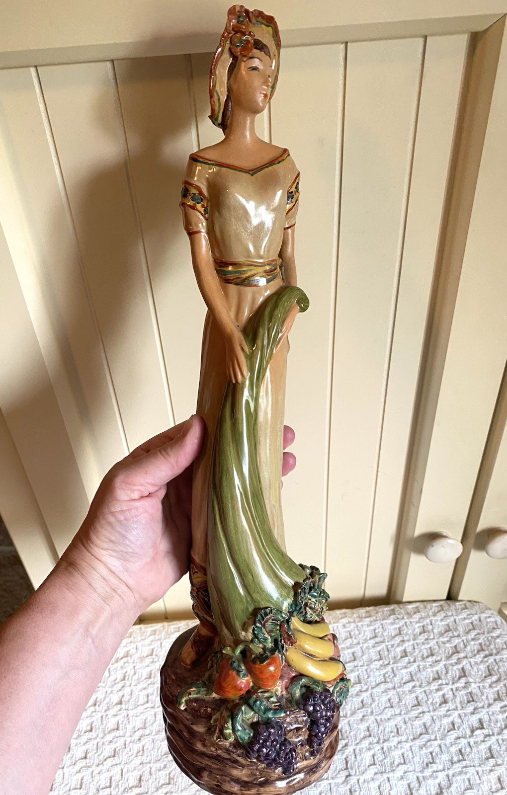 VTG JOY THOMPSON Autumn Harvest Lady Fruit California Pottery Signed 1940s RARE!