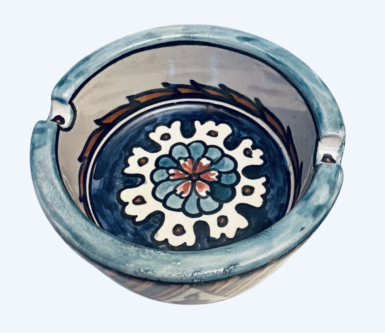 Jerusalem ASHTRAY, Hand Painted CERAMIC, 4.25”, floral, Add/Collect!