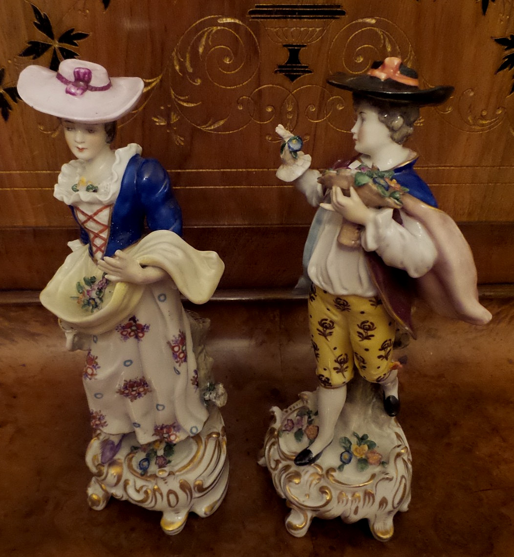 CHELSEA PAIR Porcelain Hand Painted figurines England Gold Anchor Hallmark