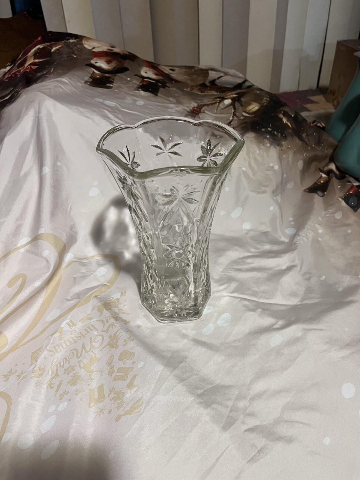 Vintage Anchor Hocking Star of David Vase Early American Prescut Tall Clear 8”