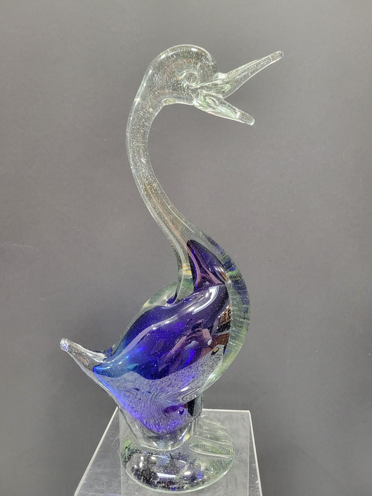 Murano Art Glass Duck Figurine Hand Blown Cased Sommerso Style Sculpture Bird