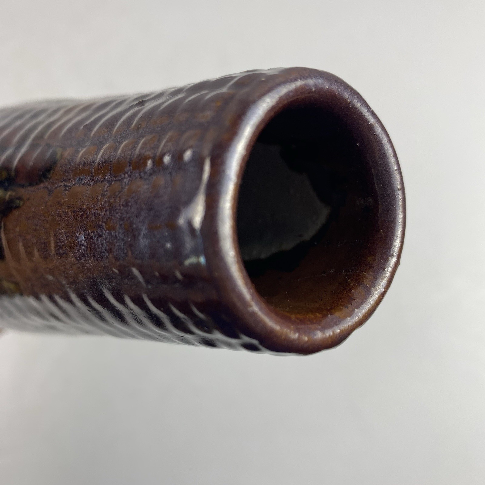 Tall Ribbed & Drip Glazed Vase – Oxblood Red and Black 13.5” READ