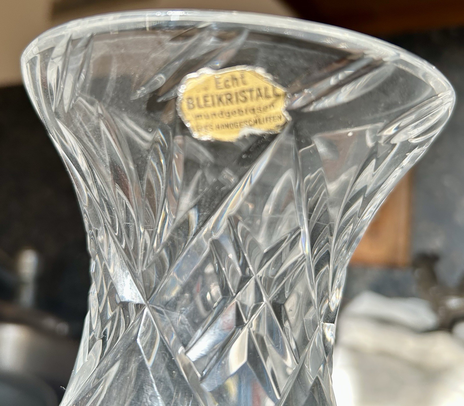 Echt Bleikristall Hand Cut Crystal Vase Clear Cut Glass Floral Glossy Finish