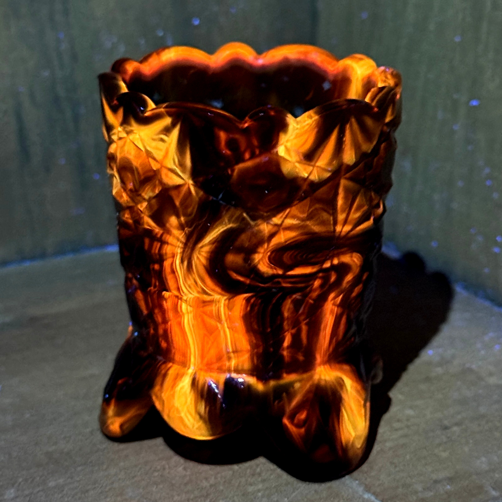 Boyd Glass Daisy Button Toothpick Holder 1999 Autumn Harvest GLOWS OOAK B1817