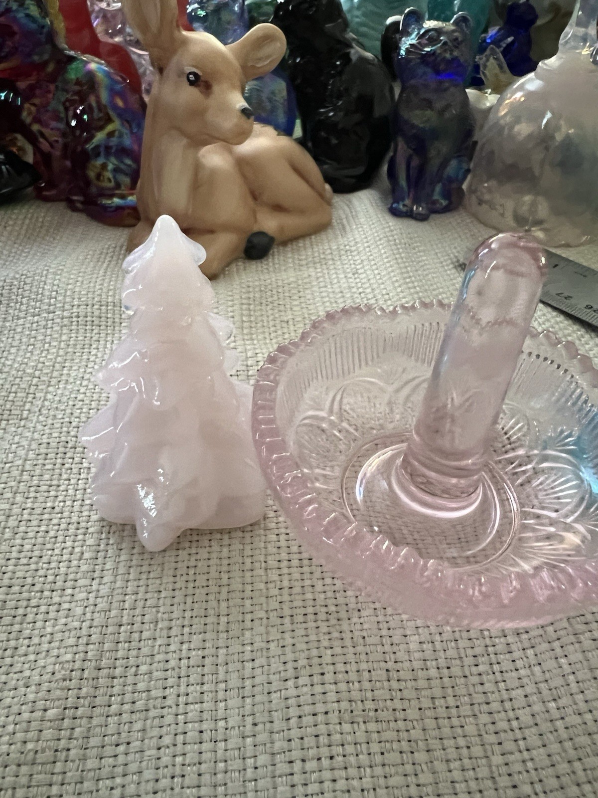 Mosser glass two mini trees and ring holder.