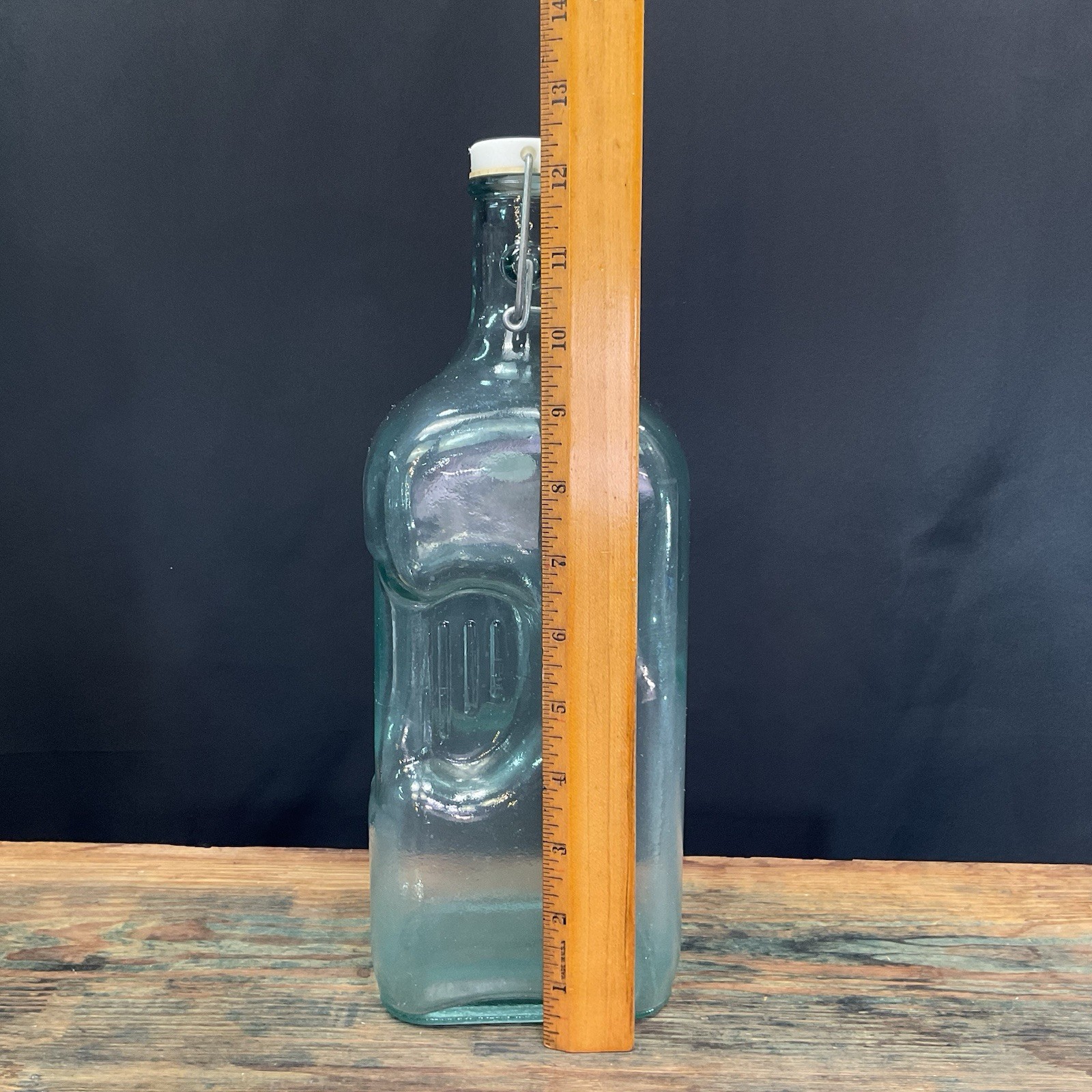 VIDRIOS SAN MIGUEL Spain 100% Recycled Glass Water Bottle Jug Wire Bale Cap 1/2G