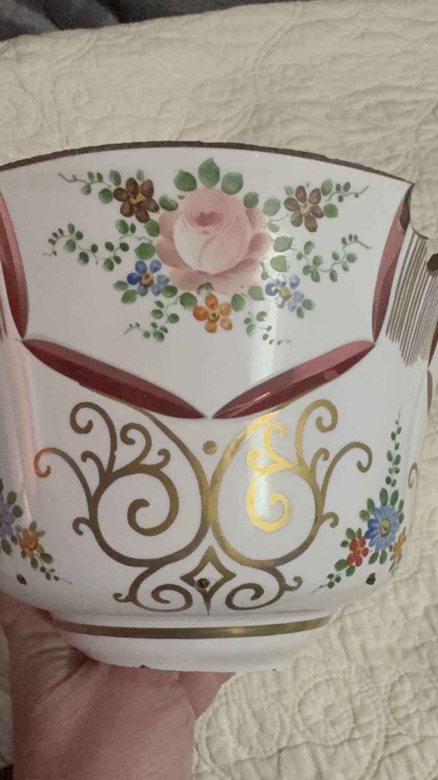 Bohemian Rosy Pink Cut to Clear White Overlay Glass Globe Light Shade