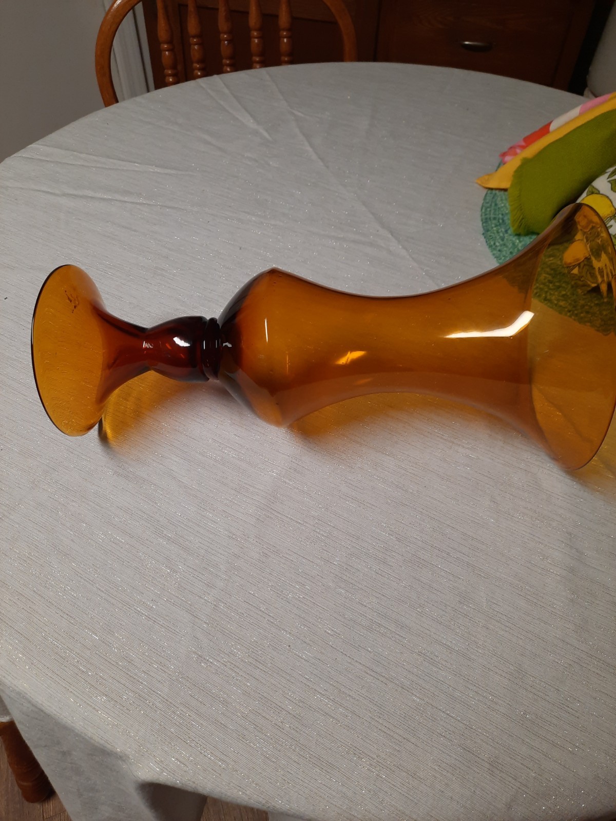 Large 15 In.vase On Pedestal. Art Glass Red. Murano Style Hand Blown Vintage MCM
