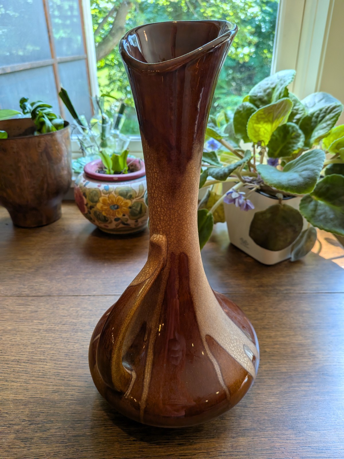 Royal Haeger Brown Lava Drip Glaze Textured Ewer Pitcher 12″ MCM Mid Century