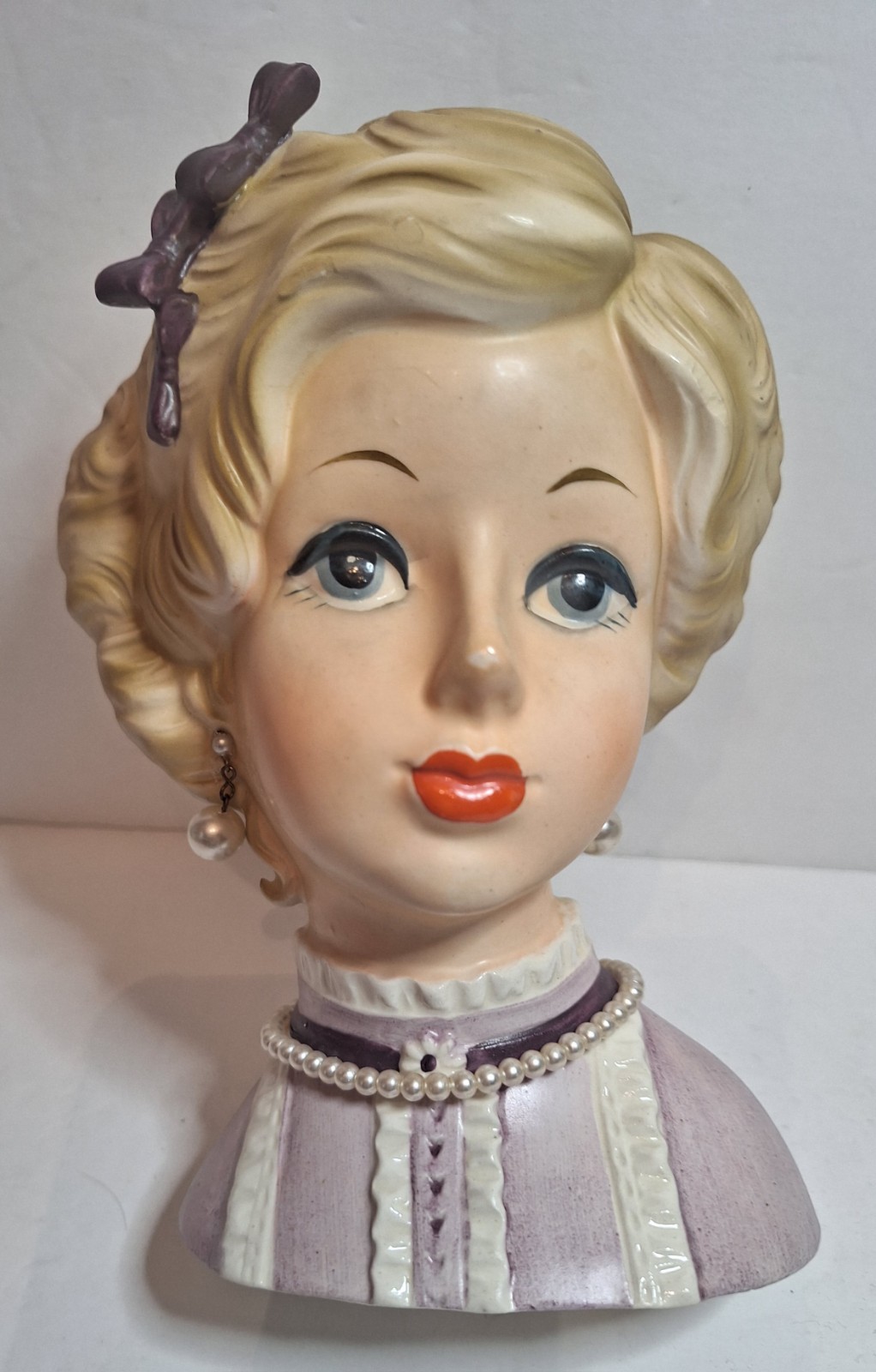 Vintage Relpo Lady Head Vase #2046 Purple 7″ Tall x 6″ Wide