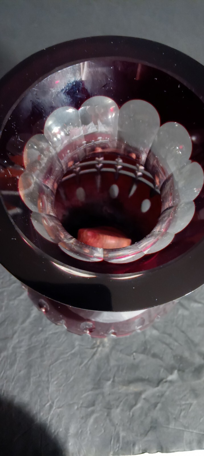 Czech Vintage 10 1/2 Inch Ruby Red Cut To Clear Crystal Bohemian Vase MCM Read