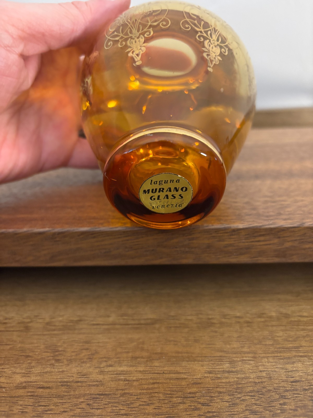 Empoli Glass Amber Ruby Red Gold Accent Decorated in Murano Small Vases Set of 2