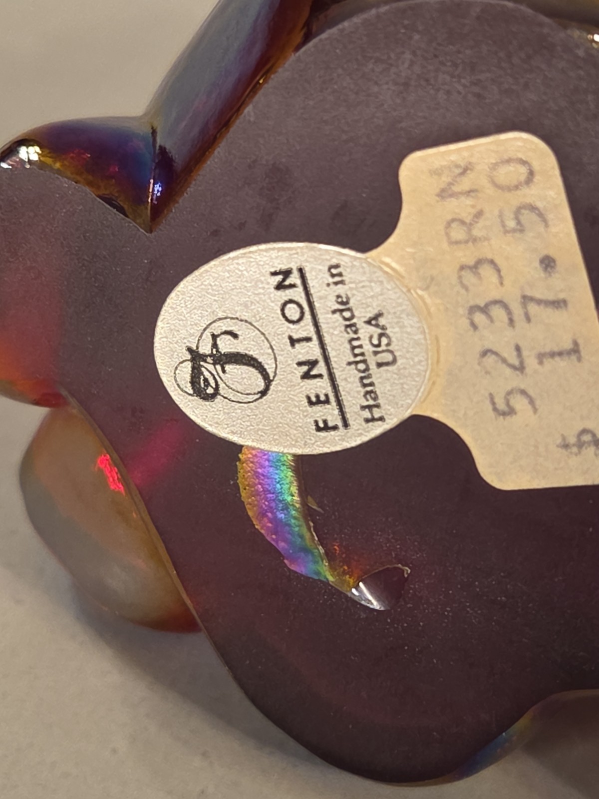 Fenton Bear Plum Purple Carnival Glass Iridescent Glossy Laying Down Stamped