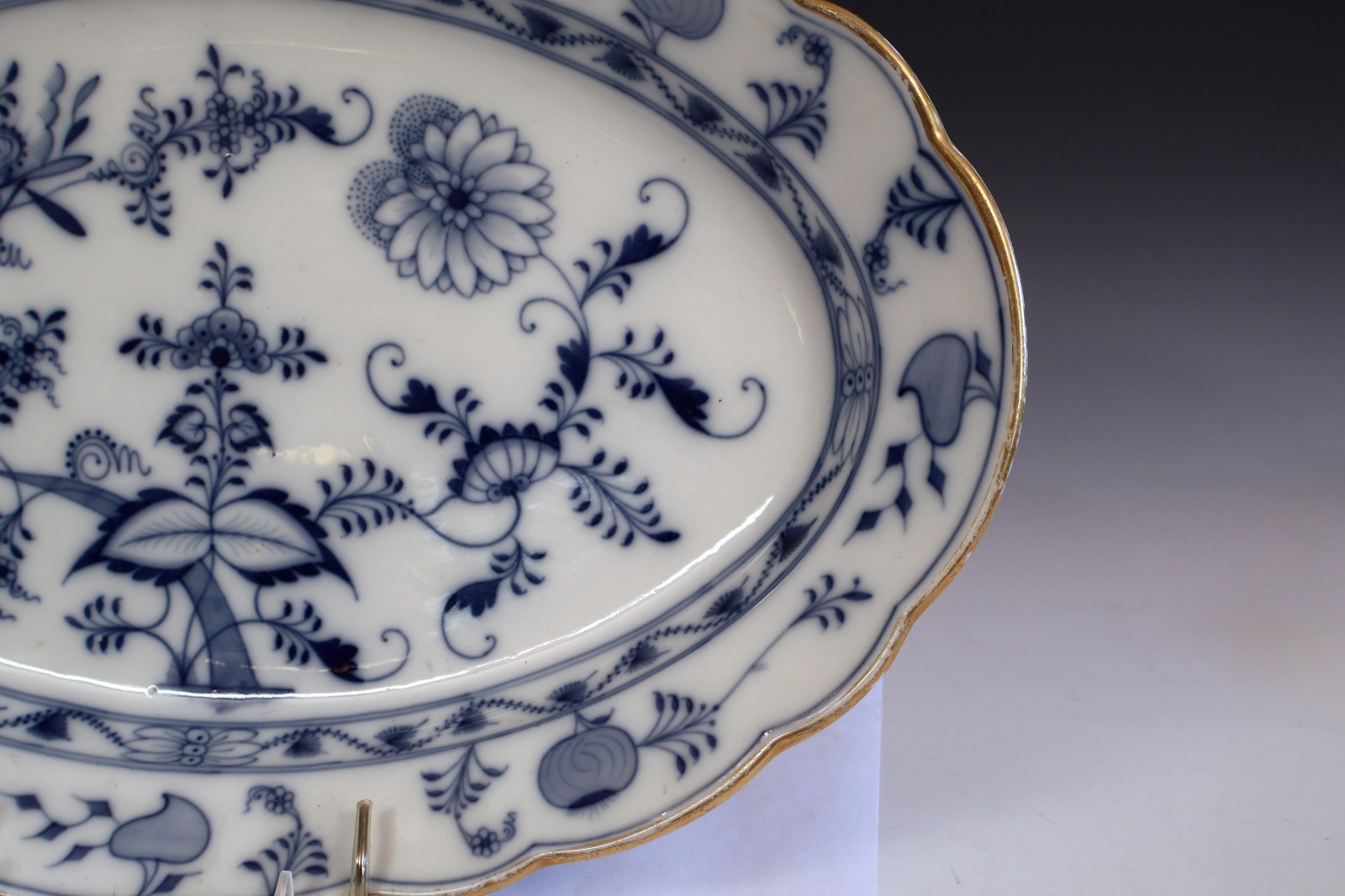 Antique Teichert Meissen Blue Onion Platter Server Porcelain German Signed 19×13