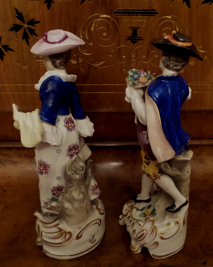 CHELSEA PAIR Porcelain Hand Painted figurines England Gold Anchor Hallmark