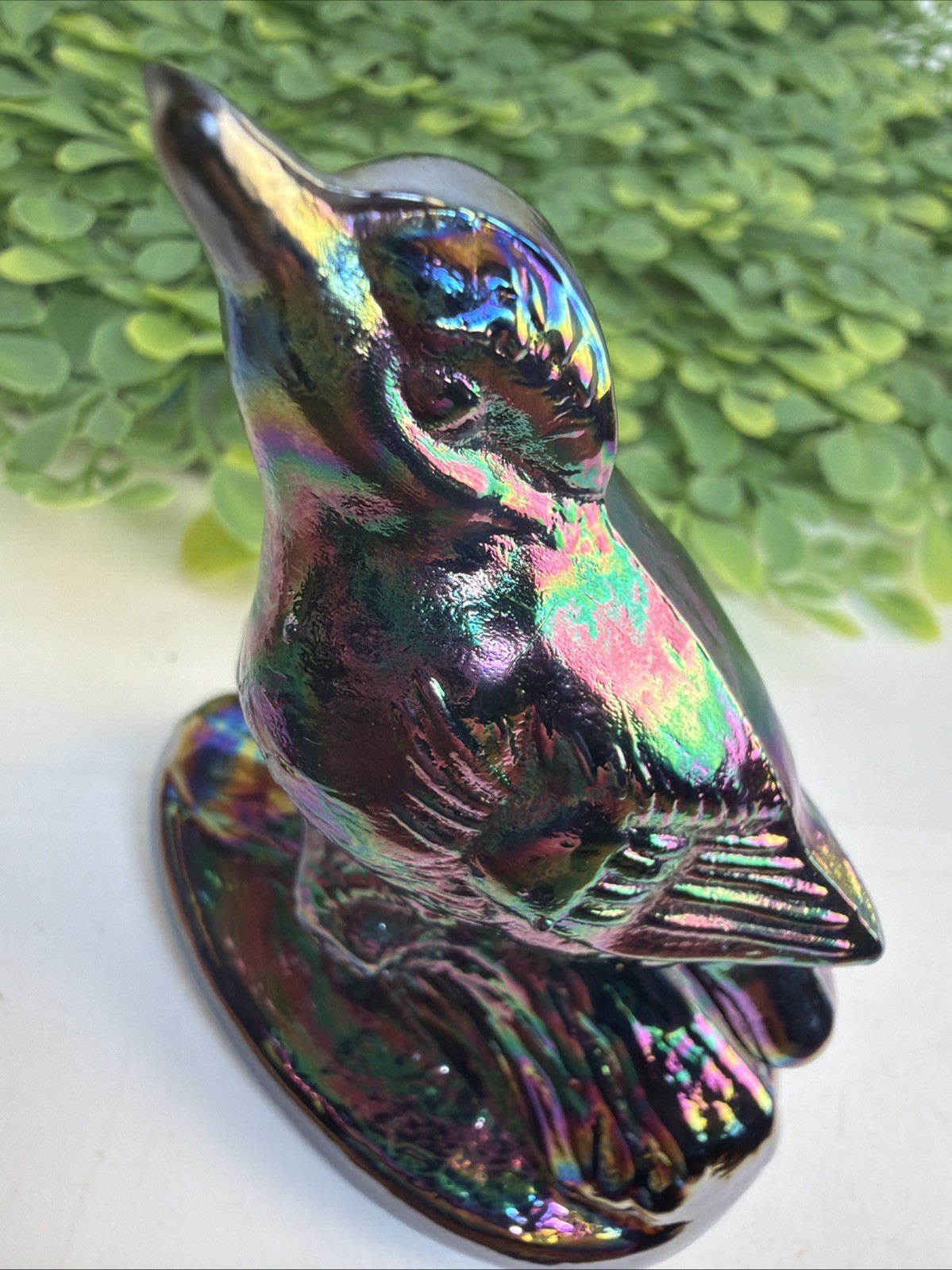 Vintage Fenton Iridescent Carnival Glass Amethyst Bird Figurine 3.25″
