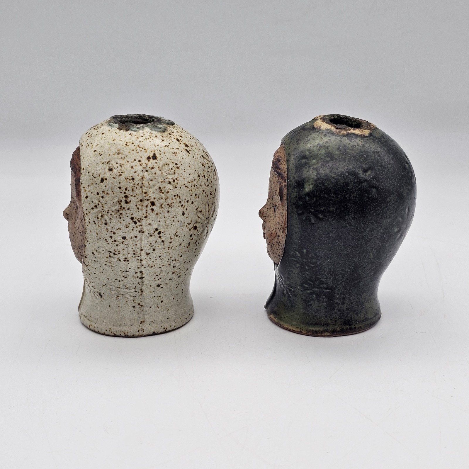 Uctci Pottery Heads Bud Vase Candle Holder Pair Japan Mid Century