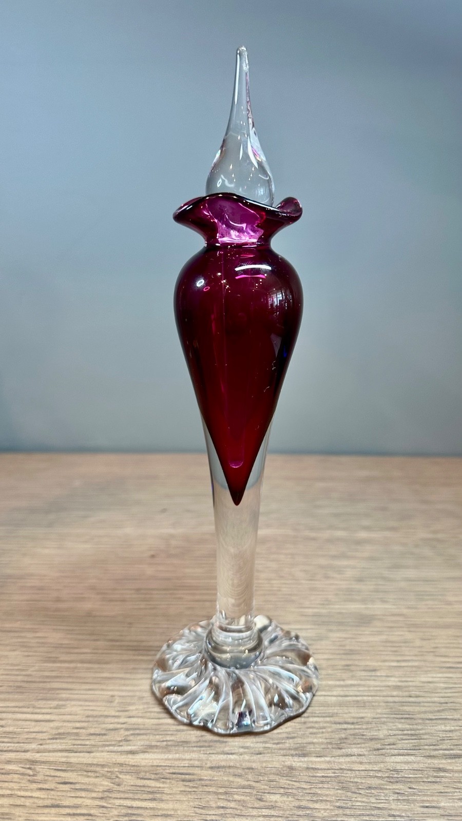 Douglas Becker Hand Blown Art Glass Perfume Bottle Cranberry Stopper Signed