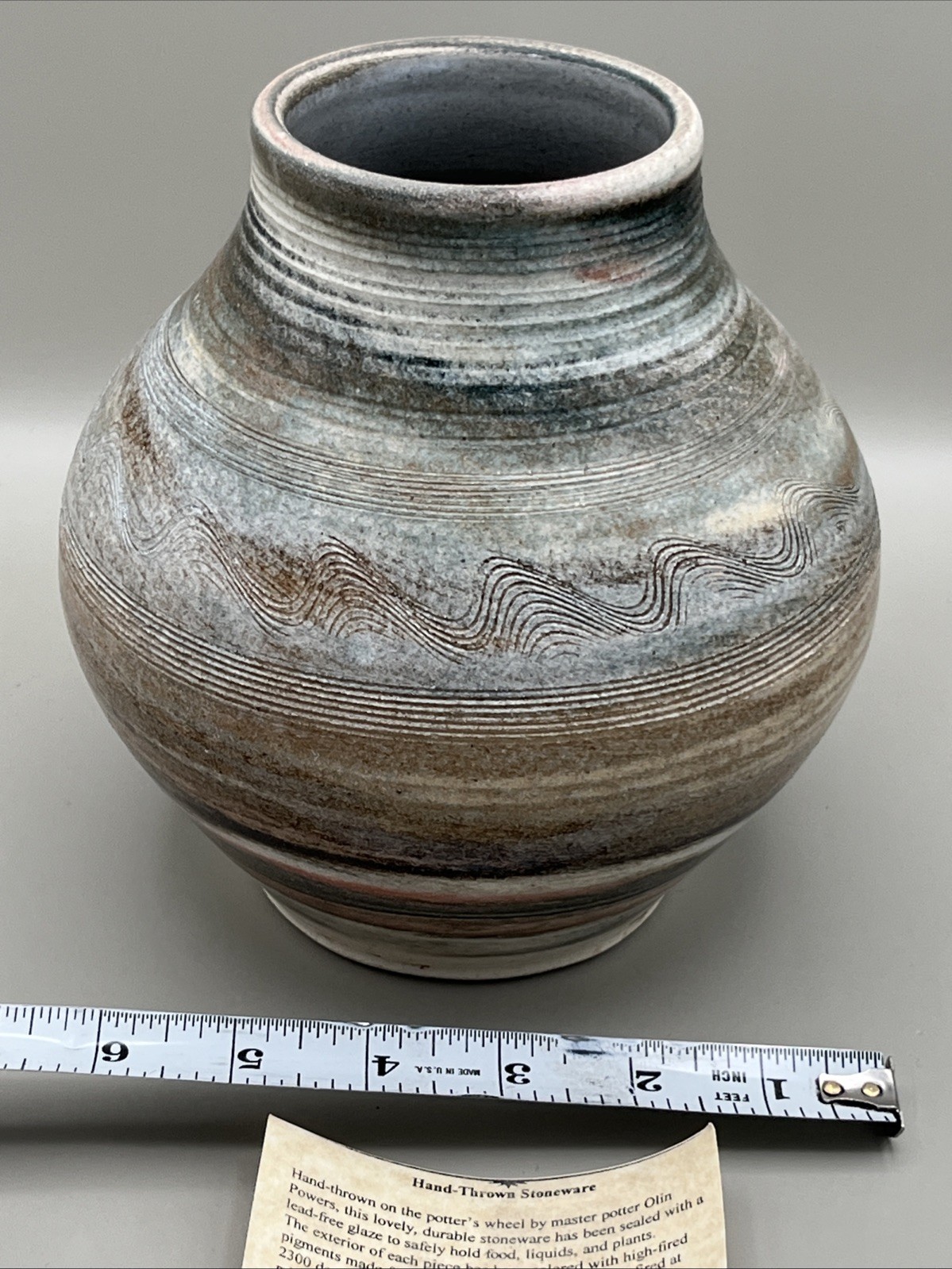 Vtg Olin Powers Signed Studio Art Pottery Handthrown Vase AZ Petroglyph 06