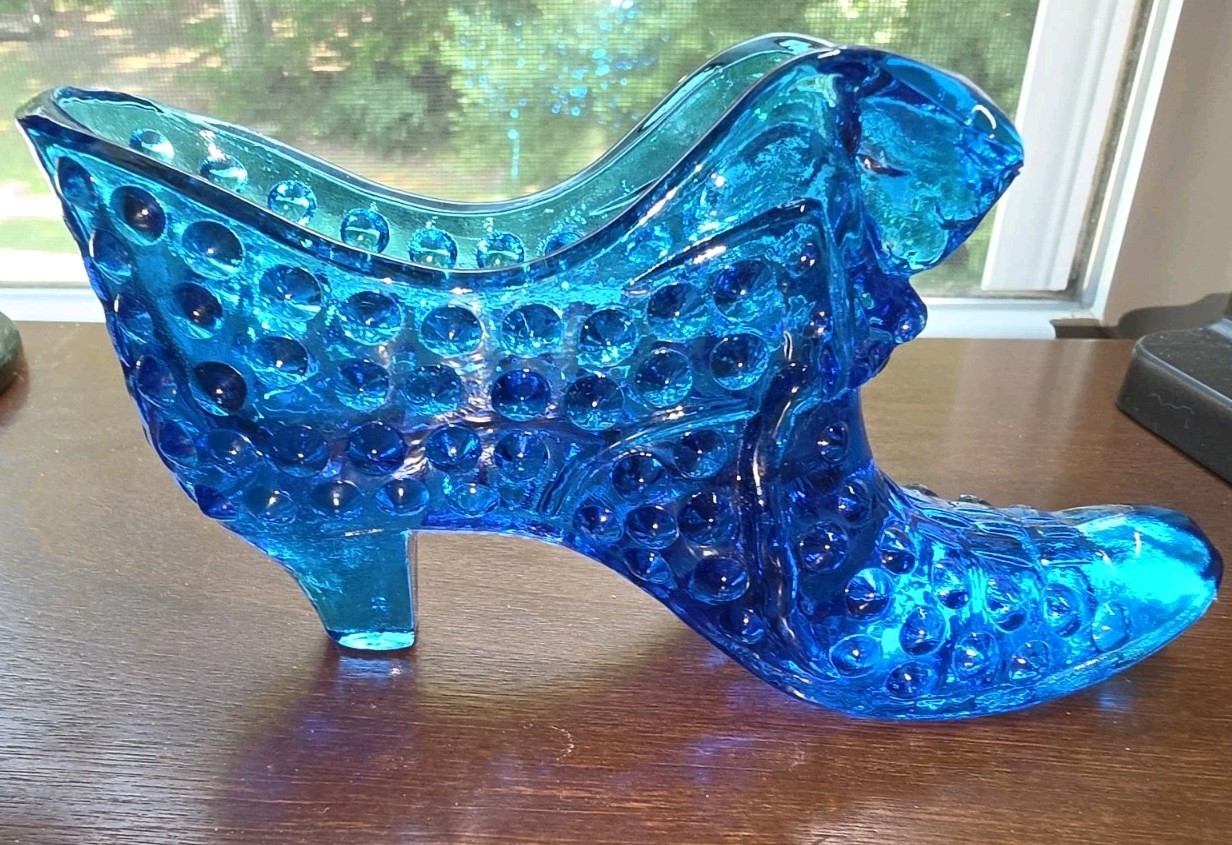 Vintage Fenton Blue Hobnail Glass Shoe #001