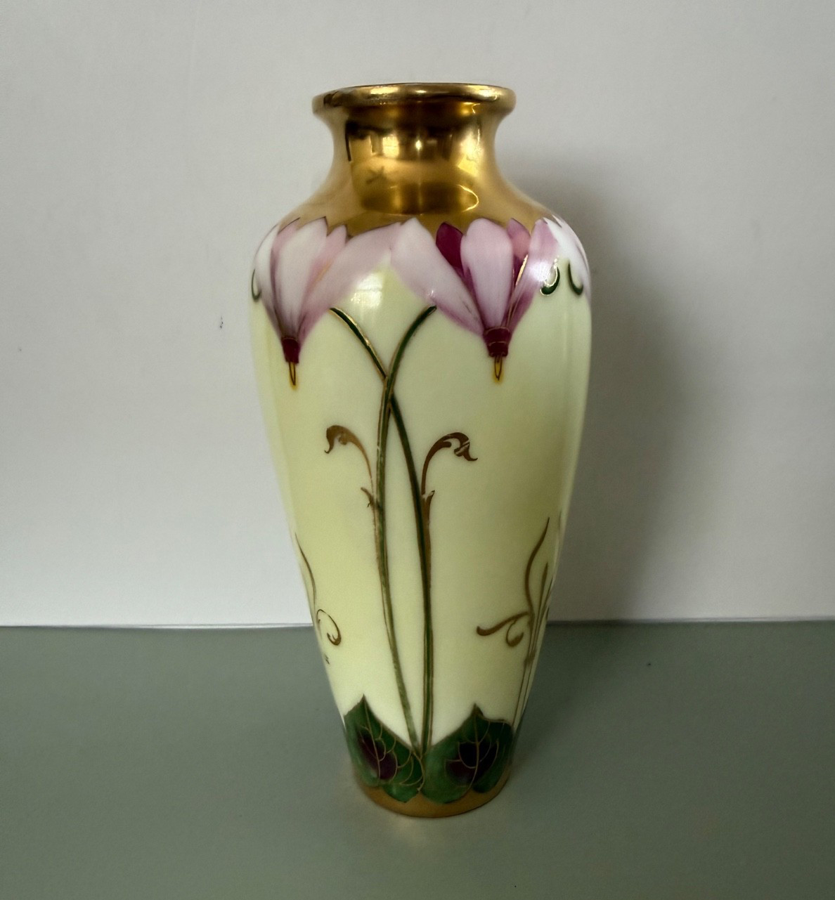 Antique Pickard Vase Art Nouveau Floral and Gold Accents