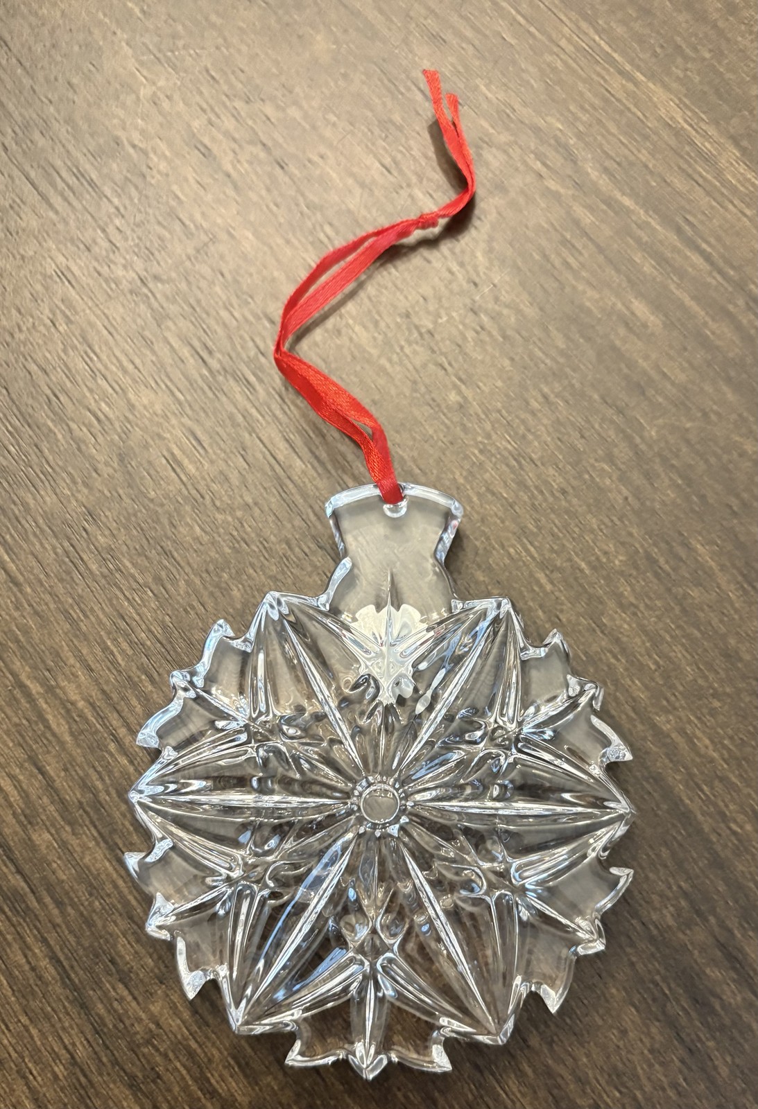 Waterford Crystal Snowflake Ornament Cut Glass with Box Red Ribbon Holiday Gift