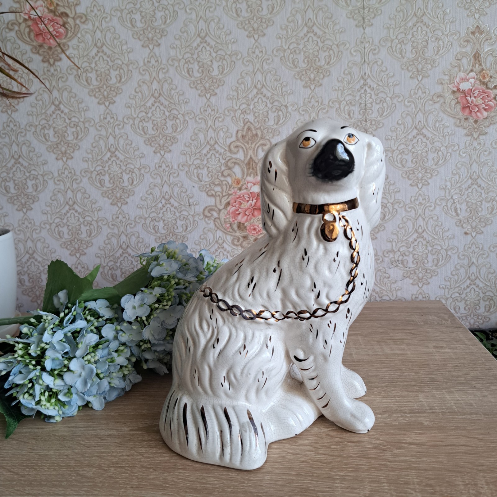 Rare very large Staffordshire Spaniels, England, decorating a fireplace
