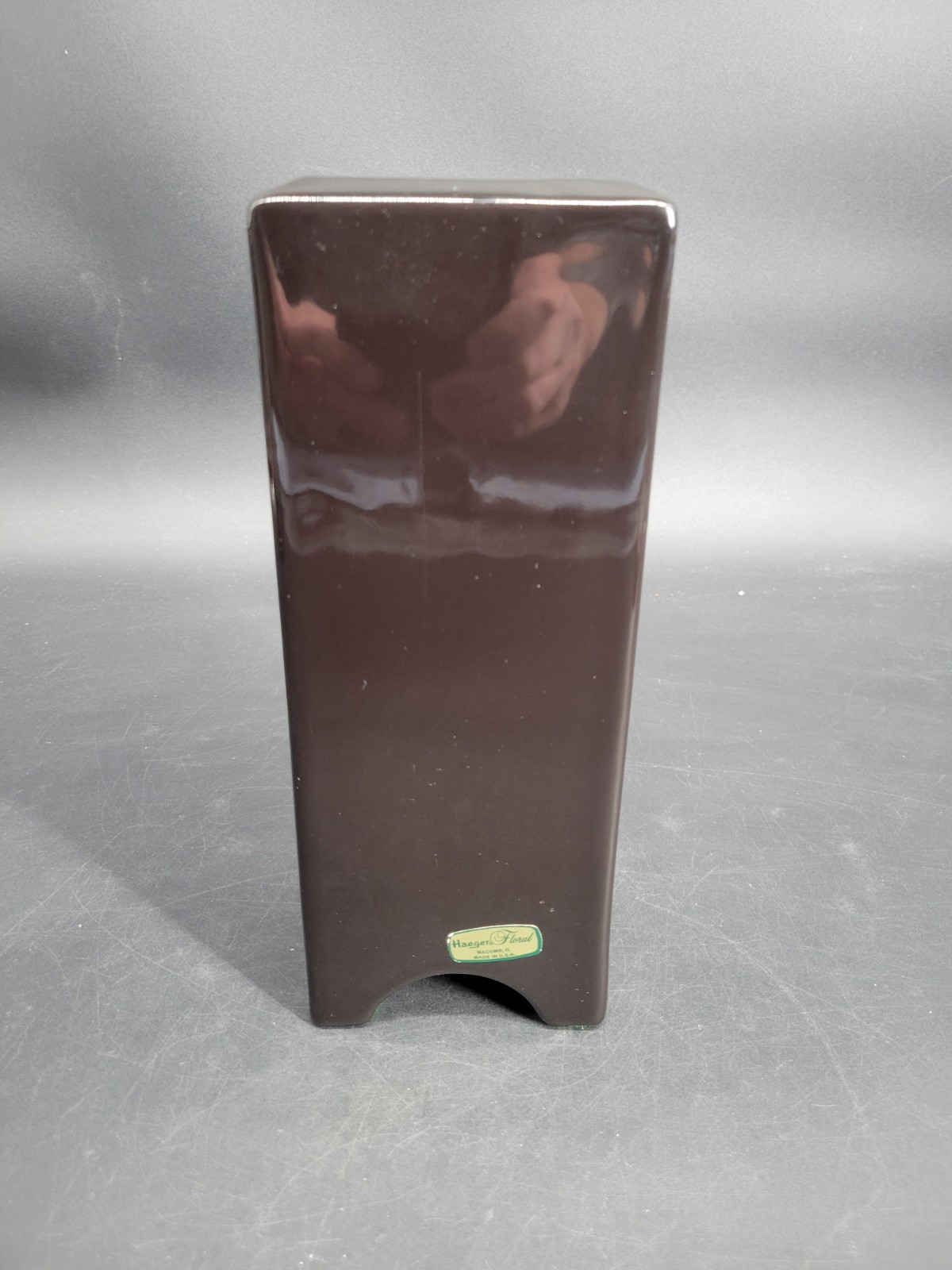 Vintage Haeger Floral 11 1/2 Inch Tall 4 1/8″ Square Black Ceramic Vase w/ Tag