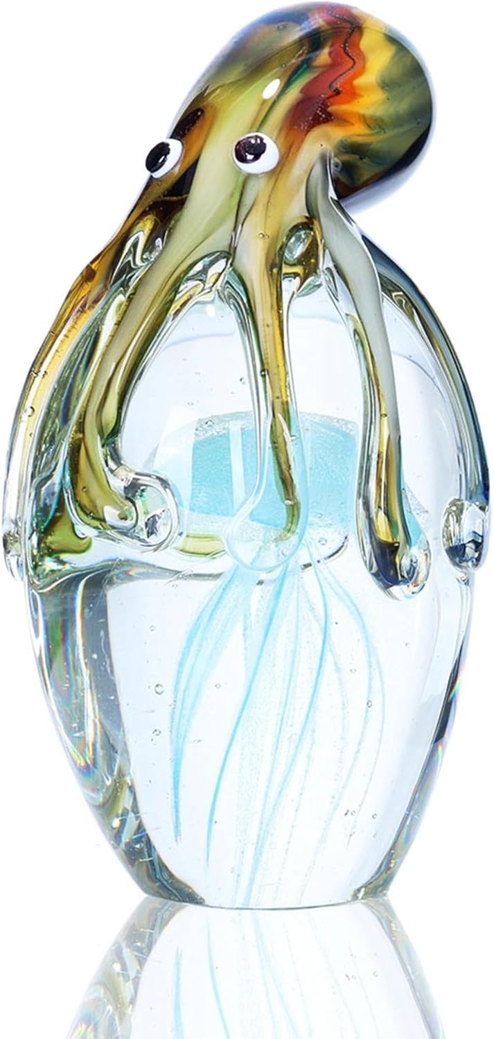 Glass Octopus Figurine for Home Decor 5.5″ Blown Glass Octopus Paperweight