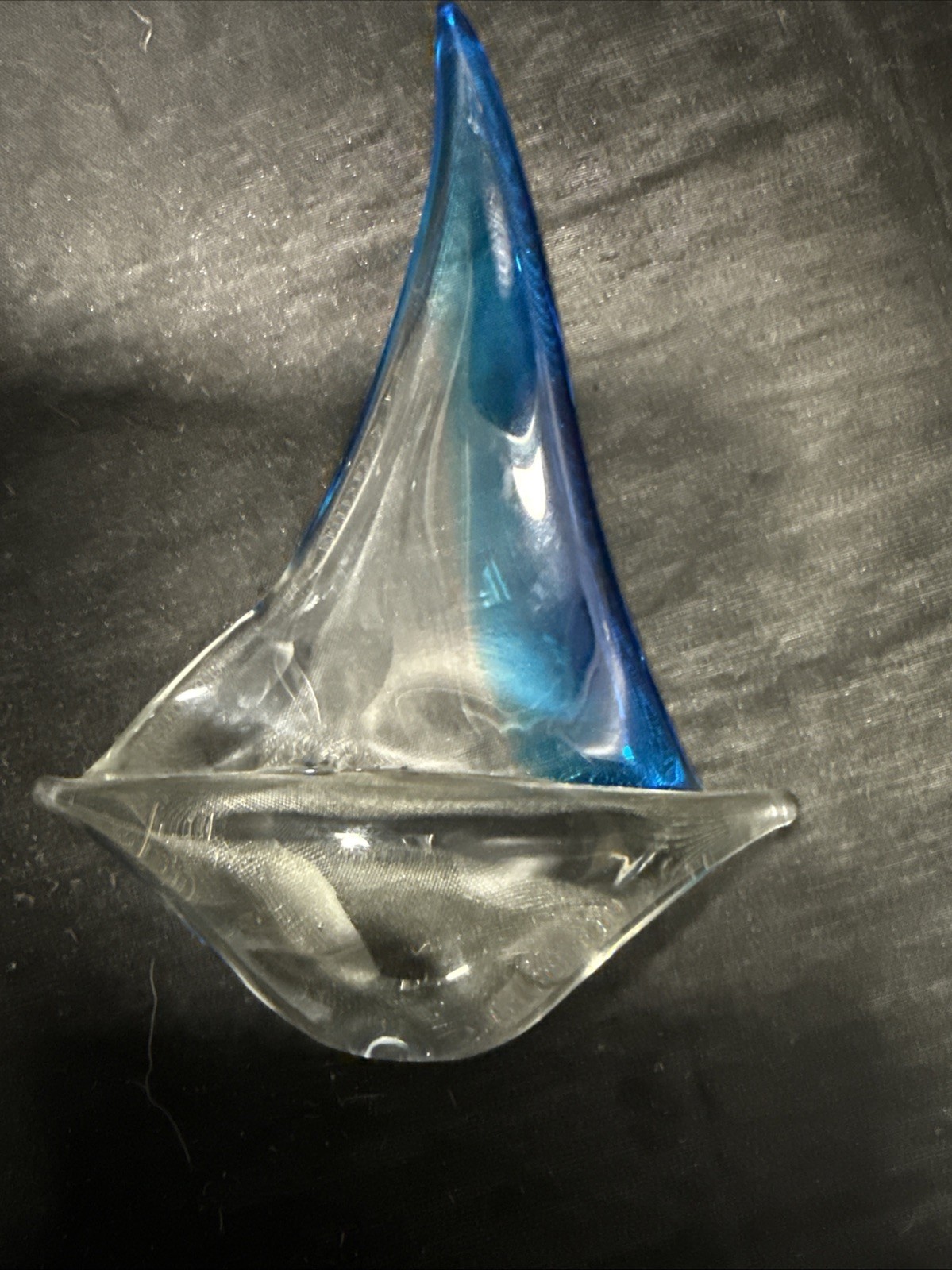 Blue & Clear Glass Sailboat Paperweight Decorative Piece, Nautical, Ocean, Water