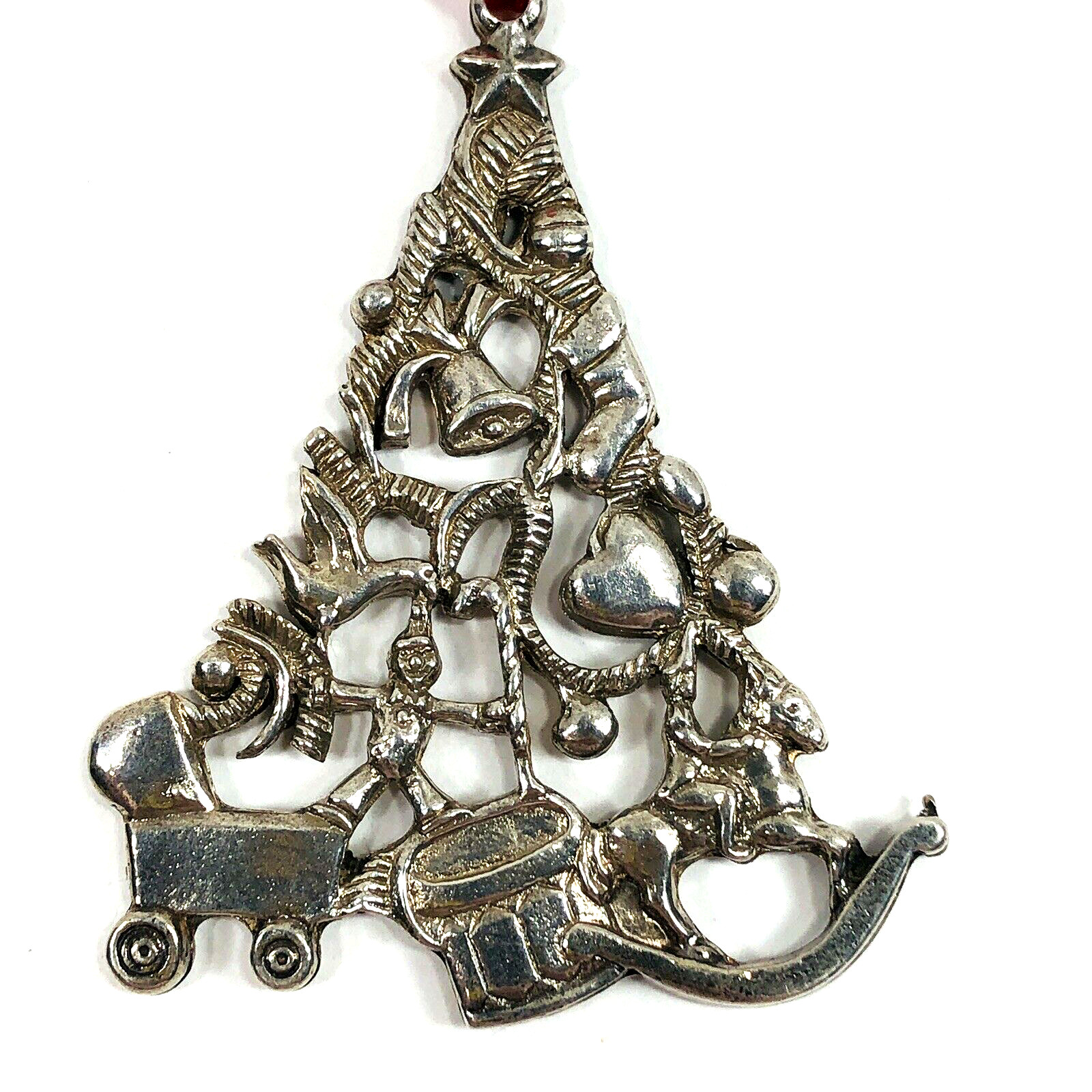 Vintage 1986 Gorham Silverplated Pierced Christmas Tree Ornament 2.5×2.75in