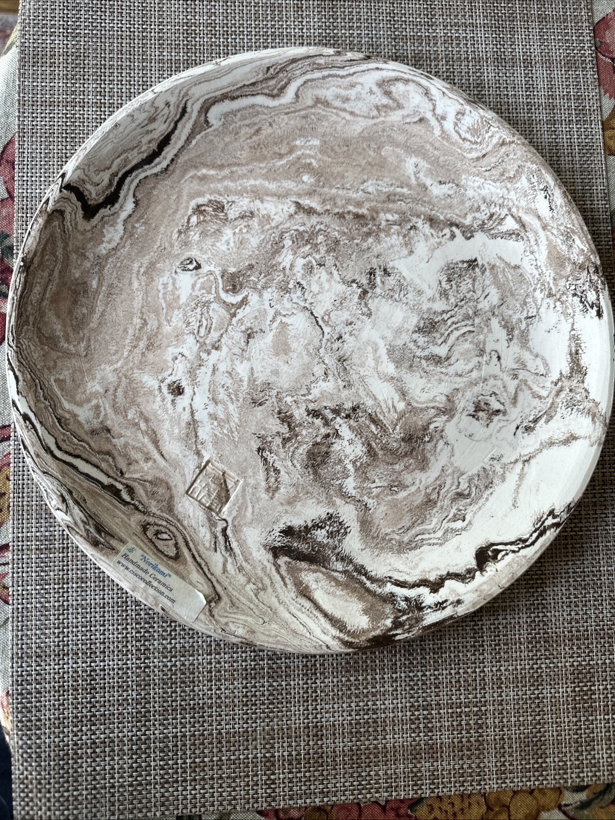 Nerikomi Studio Art Pottery Platter Dish Plate – Brown/White