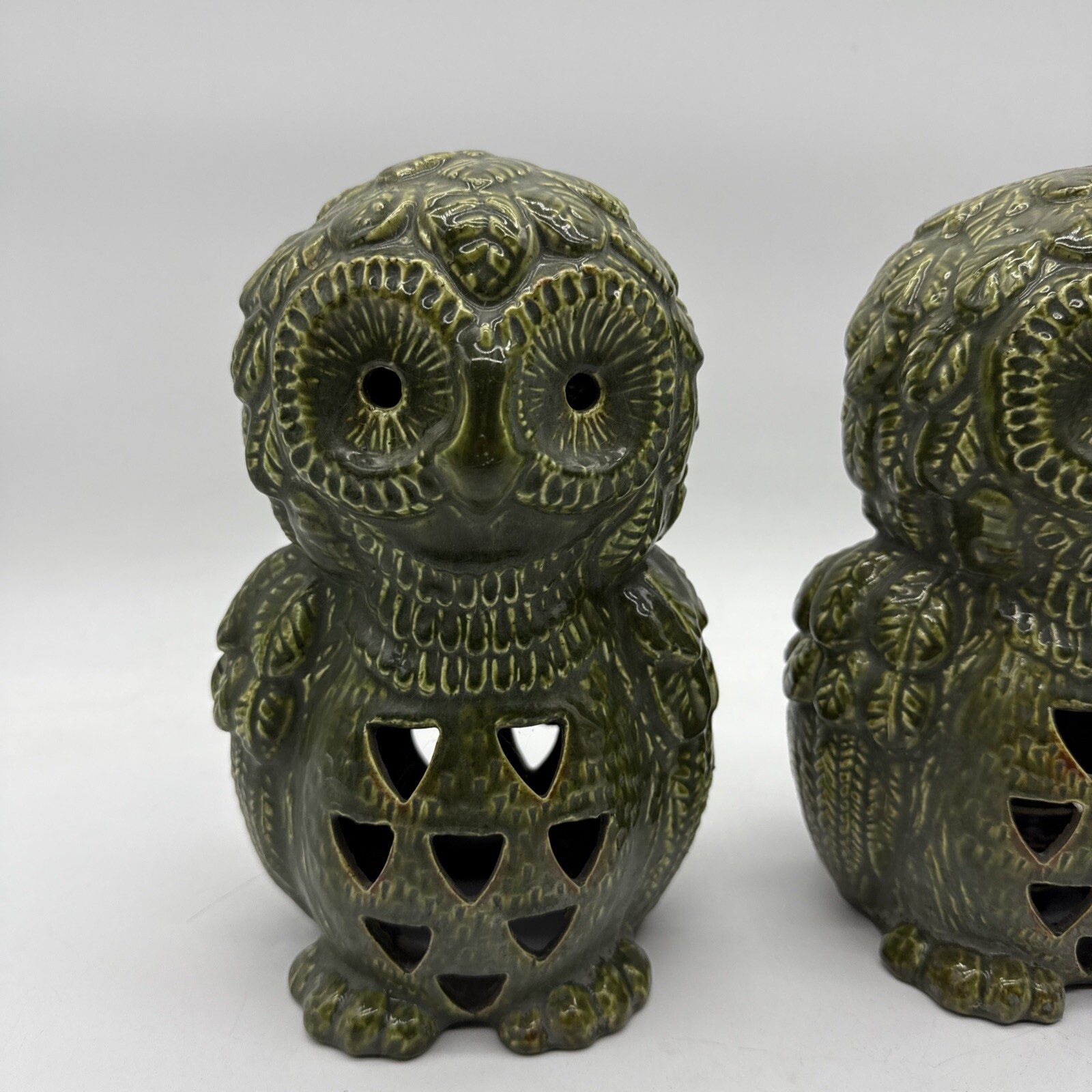 Lot 2 Vintage Brush McCoy Pottery OWL Green Lantern Light Retro MCM