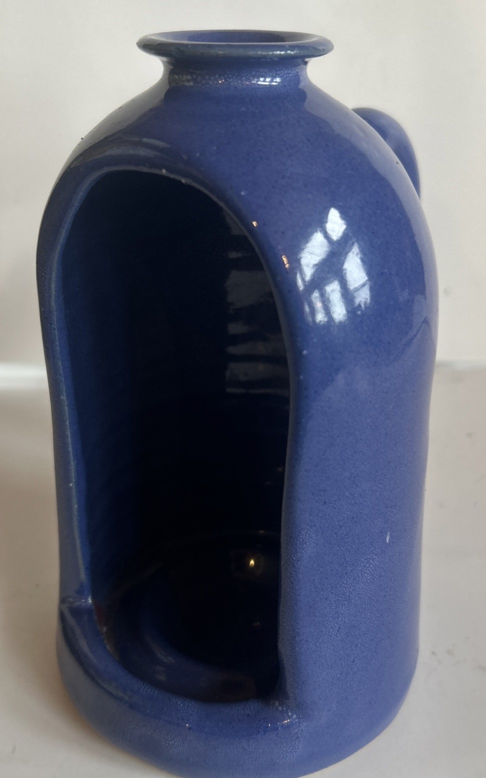 BYBEE POTTERY **BLUE** OPEN JUG CANDLE HOLDER – 6 1/8″ H 5.5 w w/handle