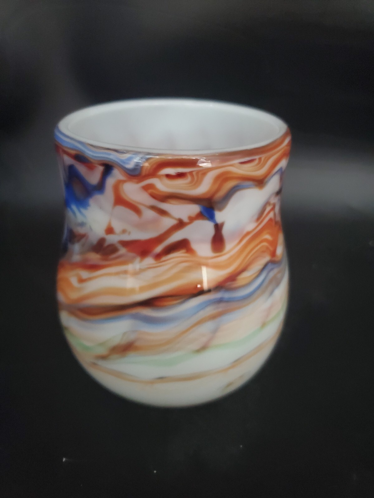 Hand Blown Glass Small Vase Oranf Red Blue Green Signed