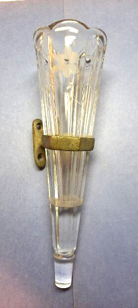 Vintage Scalloped Etched Glass Car Vase Cut Crystal Sconce with Mounting Bracket