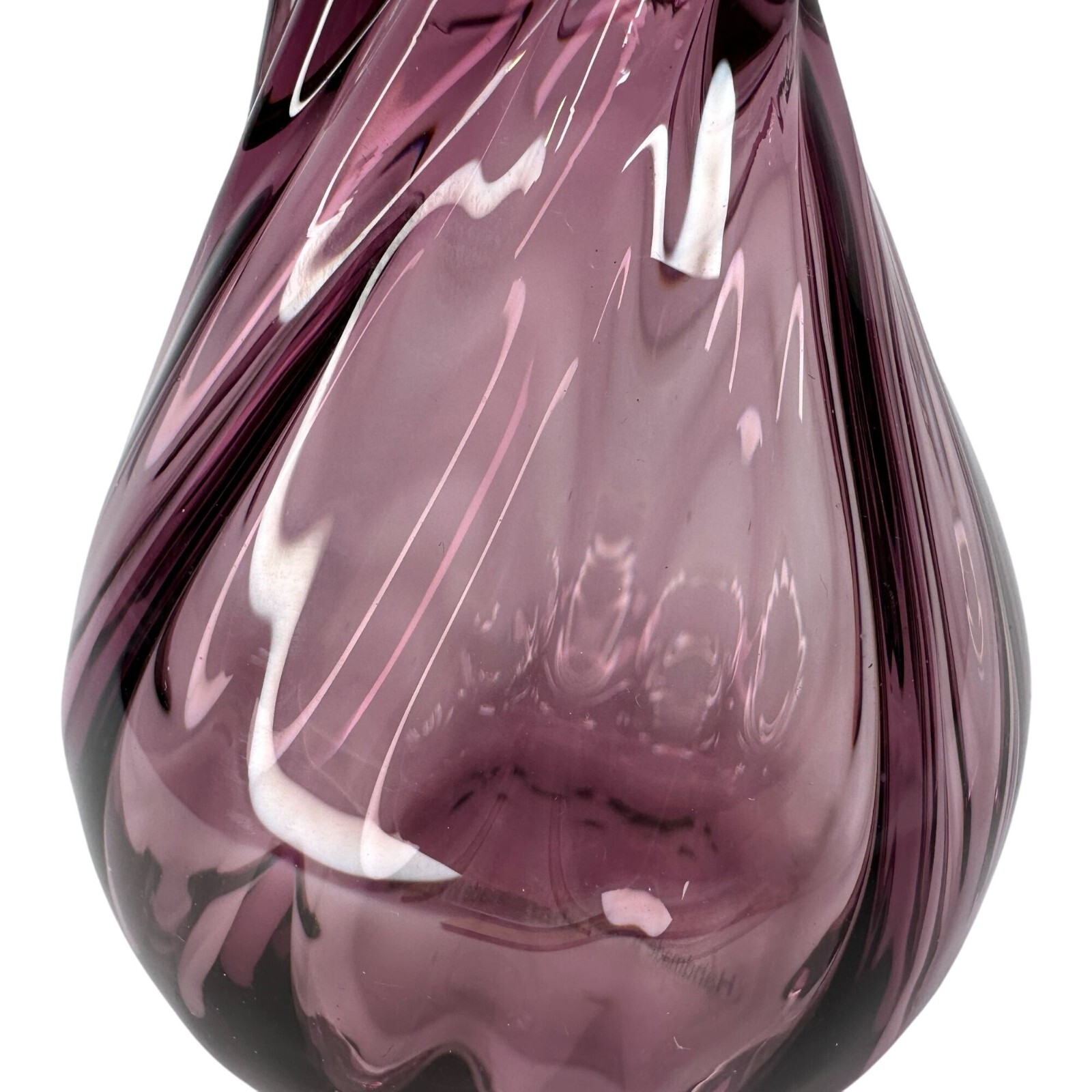 Vintage Hand Blown Purple Glass Swirl Vase Handmade in Poland Flower Bud 5.5″x2″