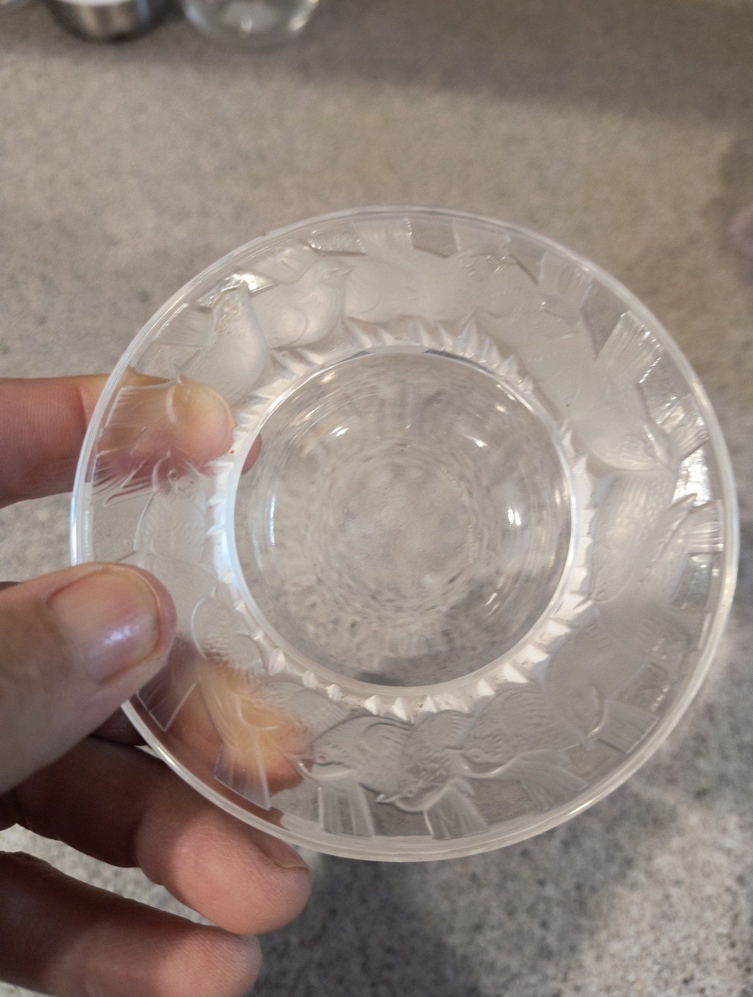 LALIQUE Irene Circle of Birds Clear & Satin Crystal Pin Dish 1″H x 3 1/2″ Signed