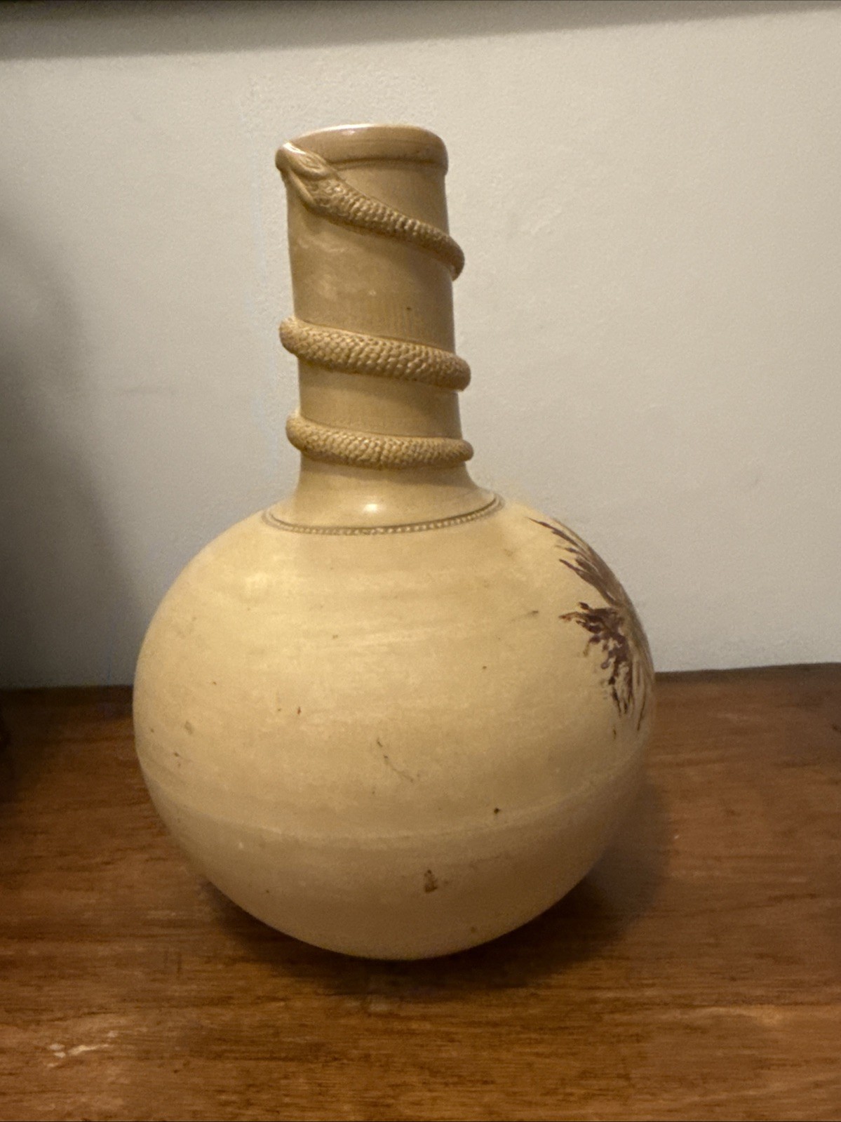 Vintage Stoneware Vase With Snake Wrapped Around The Neck