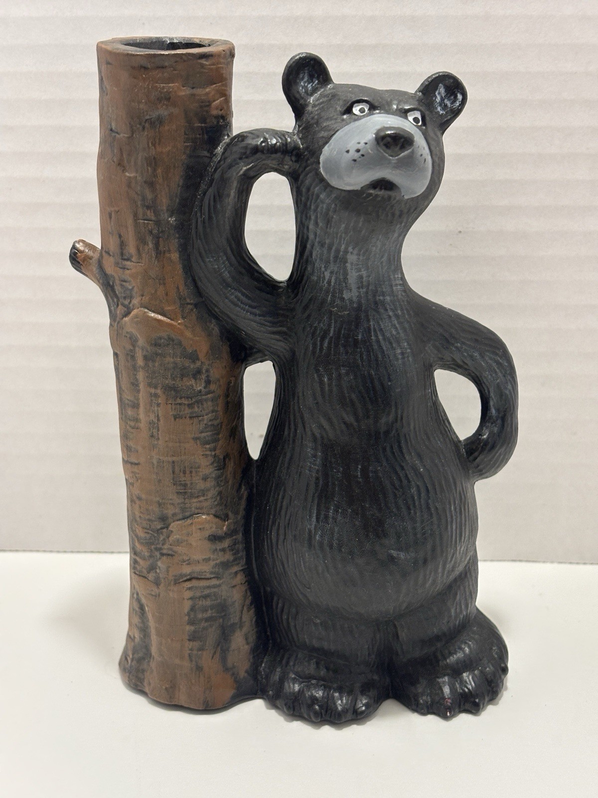 Vintage Dam Pottery Black Bear Tree Trunk Vase Farmhouse Rustic Decor