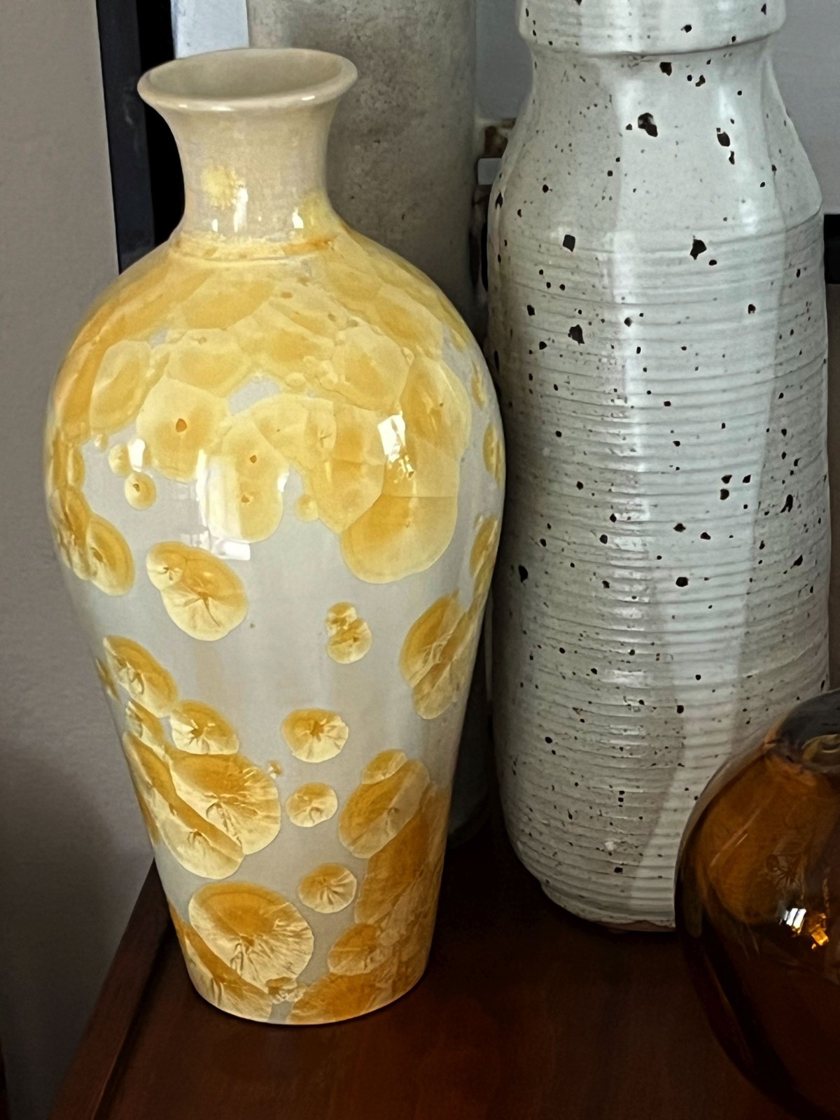 VTG ARTS & CRAFTS MISSION STYLE YELLOW CRYSTALLINE PORCELAIN CERAMIC 12″ VASE
